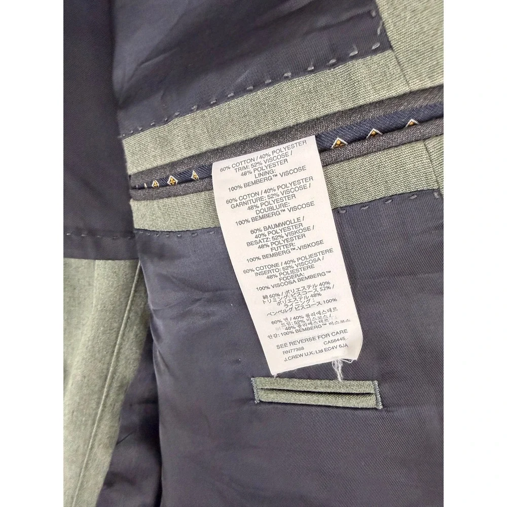 J.Crew Ludlow Slim Suit Olive Green 2 Piece Mens 42L Blazer 33x31 Pants Cotton